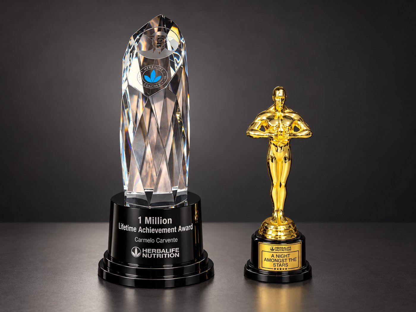 Trofeos de Herbalife de Carmelo Carvente: 1 Million Lifetime Achievement Award y A Night Amongst the Stars Award